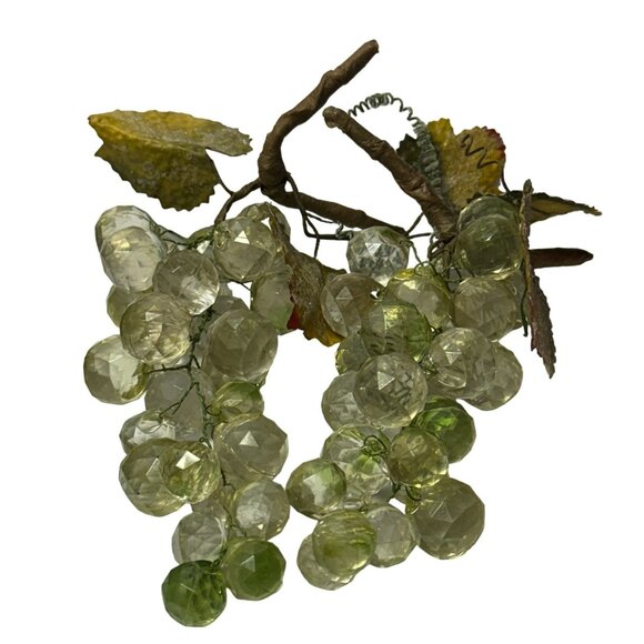 2 Vintage Acrylic Champagne Grape Cluster Faceted Sugared Leaves Wired 1970s MCM - Picture 1 of 6